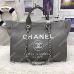 Chanel Deauville Fabric Tote Navy Gray/White