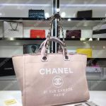 Chanel Deauville Fabric Tote Rose Pink/White