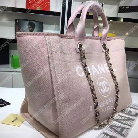 Chanel Deauville Fabric Tote Rose Pink/White - Image 3