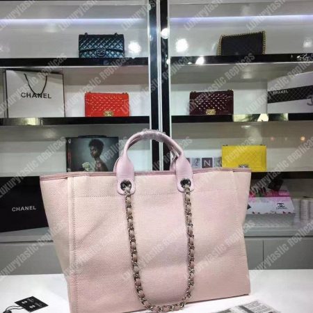 Chanel Deauville Fabric Tote Rose Pink/White - Image 9