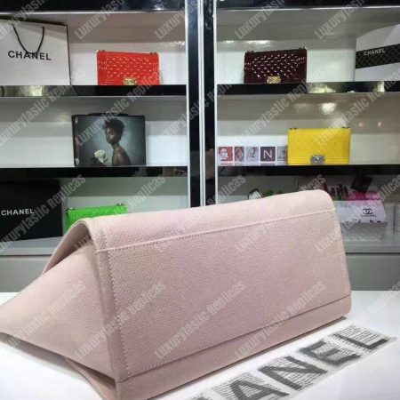 Chanel Deauville Fabric Tote Rose Pink/White - Image 5