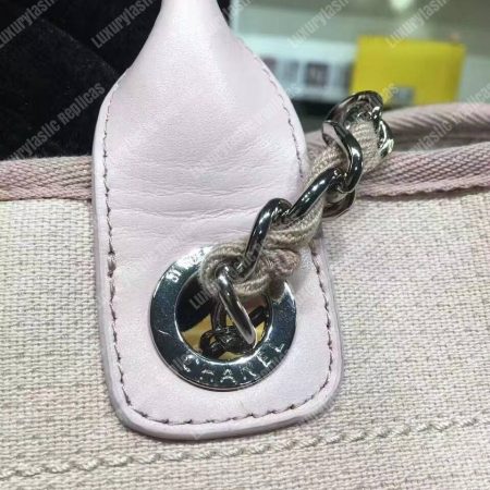 Chanel Deauville Fabric Tote Rose Pink/White - Image 6