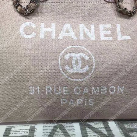 Chanel Deauville Fabric Tote Rose Pink/White - Image 7