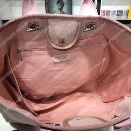 Chanel Deauville Fabric Tote Rose Pink/White - Image 4