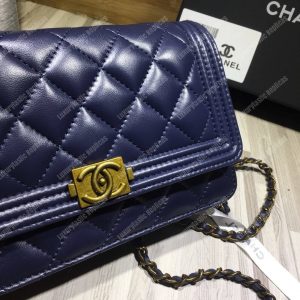 Chanel Le Boy Wallet On Chain – WOC Dark Blue Quilted Lambskin Gold-Toned - Image 9