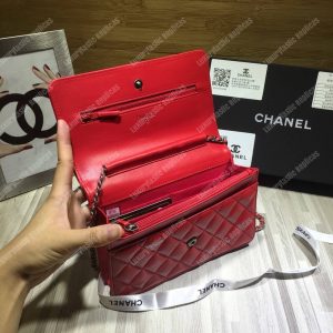 Chanel Le Boy Wallet On Chain – WOC Red Quilted Lambskin Silver-Toned - Image 6