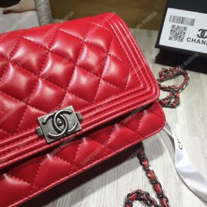 Chanel Le Boy Wallet On Chain – WOC Red Quilted Lambskin Silver-Toned - Image 9