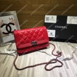 Chanel Le Boy Wallet On Chain – WOC Red Quilted Lambskin Silver-Toned