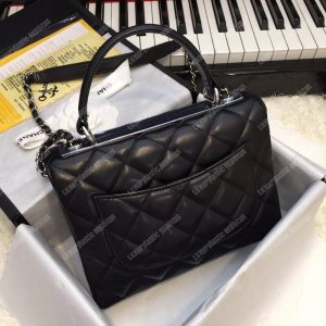 Chanel Small Flap Bag With Top Handle Black-Silver - Image 3