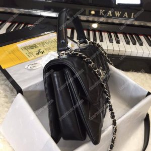 Chanel Small Flap Bag With Top Handle Black-Silver - Image 4