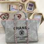 Chanel Deauville Fabric Tote Gray/Pink