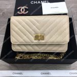 Chanel Reissue 2.55 Wallet On Chain – WOC Chevron Calfskin White Gold-Toned