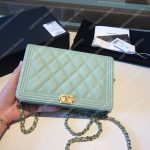 Chanel Le Boy Wallet On Chain – WOC Seafoam Green Caviar Gold-Toned