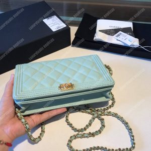 Chanel Le Boy Wallet On Chain – WOC Seafoam Green Caviar Gold-Toned - Image 3