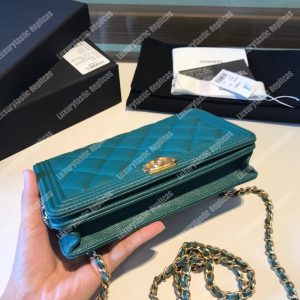 Chanel Le Boy Wallet On Chain – WOC Teal Caviar Gold-Toned - Image 5