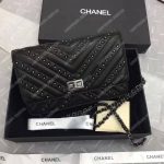 Chanel Reissue 2.55 Wallet On Chain – WOC Chevron Studded Lambskin Black Silver-Toned