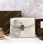 BVL Serpenti Forever Flap Cover Crossbody Bag White Agate With Studded Neon Motif