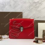 BVL Serpenti Forever Flap Cover Crossbody Bag Flame Coral With Studded Neon Motif