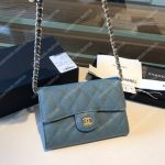 Chanel Classic Clutch With Chain – CWC Caviar Light Blue Silver-Toned