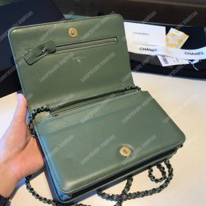 Chanel Wallet On Chain – WOC Aged & Smooth Calfskin Khaki Green - Image 6