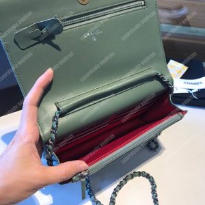 Chanel Wallet On Chain – WOC Aged & Smooth Calfskin Khaki Green - Image 8