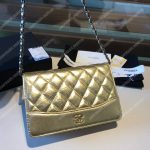 Chanel Wallet On Chain – WOC Aged & Smooth Calfskin Metallic Gold