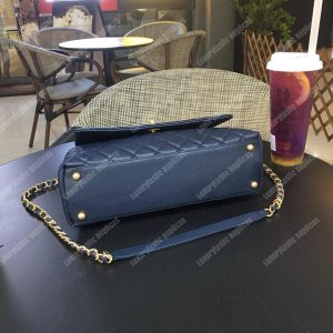 Chanel Flap Bag With Top Handle Navy Blue - Image 6