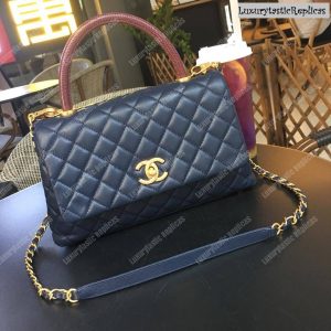 Chanel Flap Bag With Top Handle Navy Blue - Image 4