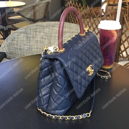 Chanel Flap Bag With Top Handle Navy Blue - Image 3