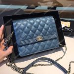 Chanel Boy Square Clutch With Chain – CWC Grained Calfskin Blue