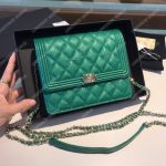 Chanel Boy Square Clutch With Chain – CWC Grained Calfskin Green