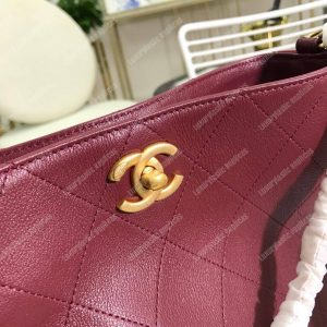 Chanel Hobo Handbag Burgundy - Image 4
