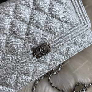 Chanel Le Boy Wallet On Chain – WOC White Caviar Silver-Toned - Image 8