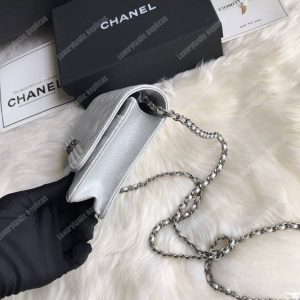 Chanel Le Boy Wallet On Chain – WOC White Caviar Silver-Toned - Image 3