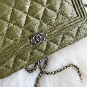 Chanel Le Boy Wallet On Chain – WOC Khaki Caviar Silver-Toned - Image 3