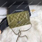 Chanel Le Boy Wallet On Chain – WOC Khaki Caviar Silver-Toned