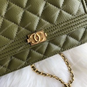 Chanel Le Boy Wallet On Chain – WOC Khaki Caviar Gold-Toned - Image 3