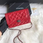 Chanel Le Boy Wallet On Chain – WOC Red Caviar Silver-Toned