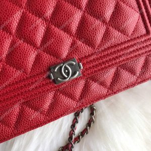 Chanel Le Boy Wallet On Chain – WOC Red Caviar Silver-Toned - Image 3