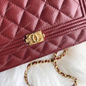 Chanel Le Boy Wallet On Chain – WOC Maroon Caviar Gold-Toned - Image 3