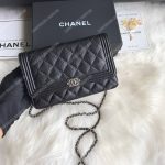 Chanel Le Boy Wallet On Chain – WOC Black Caviar Silver-Toned