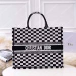 Dior Book Tote Bag In Black And White Checkered Canvas