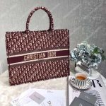 Dior Book Tote Bag In Embroidered Canvas Burgundy Dior Oblique