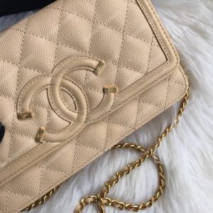 Chanel Wallet On Chain – WOC CC Filigree Beige Grained Calfskin - Image 3