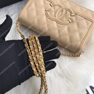 Chanel Wallet On Chain – WOC CC Filigree Beige Grained Calfskin - Image 4