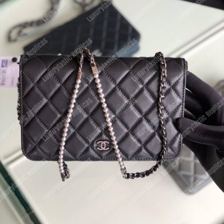 Chanel Pearl Wallet On Chain – WOC Classic Black Lambskin Gold-Toned - Image 3