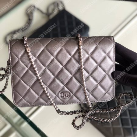 Chanel Pearl Wallet On Chain – WOC Classic Silver Lambskin Gold-Toned - Image 3