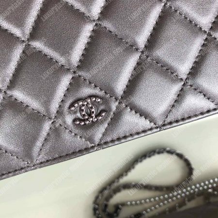 Chanel Pearl Wallet On Chain – WOC Classic Silver Lambskin Gold-Toned - Image 9