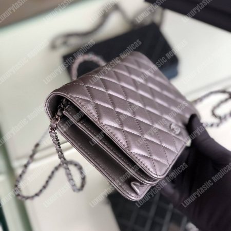 Chanel Pearl Wallet On Chain – WOC Classic Silver Lambskin Gold-Toned - Image 4