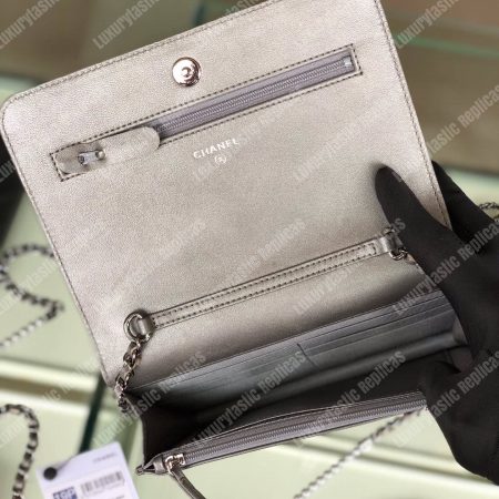 Chanel Pearl Wallet On Chain – WOC Classic Silver Lambskin Gold-Toned - Image 6